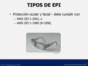 Slide 18: Protección ocular y facial - debe cumplir con