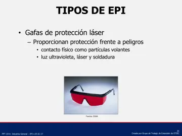 Slide 26: Gafas de protección láser