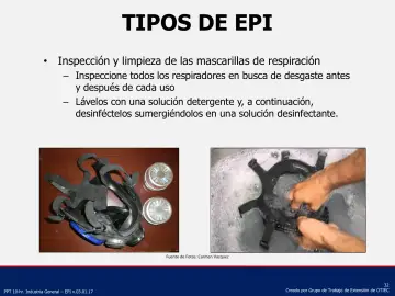 Slide 32: Inspección y limpieza de las mascarillas de respiración