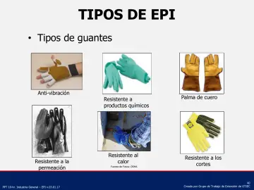 Slide 40: Tipos de guantes