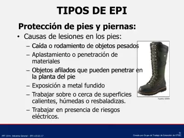 Slide 41: Protección de pies y piernas: