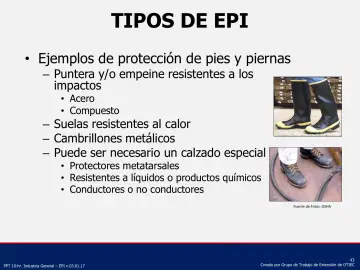 Slide 43: Ejemplos de protección de pies y piernas