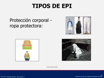 Slide 46: Protección corporal - ropa protectora: