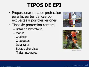 Slide 47: Proporcionar ropa de protección para las partes del cuerpo expuestas a posibles lesiones