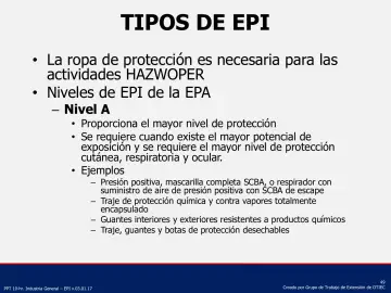 Slide 49: La ropa de protección es necesaria para las actividades HAZWOPER