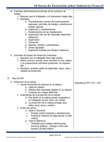 Page 3: D. Controles administrativos/controles de las prácticas de trabajo
