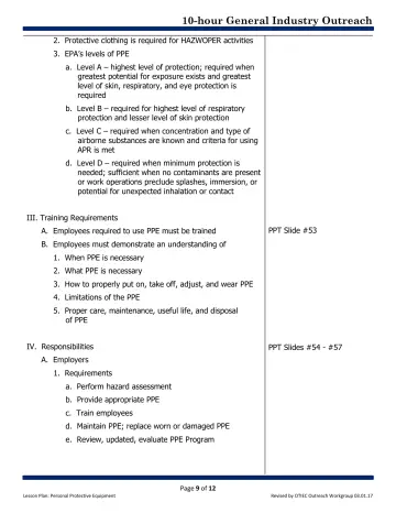 Page 9: 2. Protective clothing is required for HAZWOPER activities
