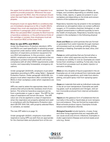 Page 6: the upper limit at which the class of respirator is expected to provide protection. …