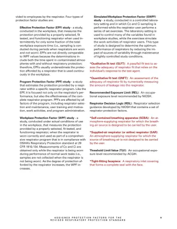Page 11: vided to employees by the respirator. Four types of protection factor studies are: