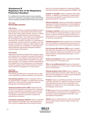 Page 12: Attachment B Regulatory Text of the Respiratory Protection Standard