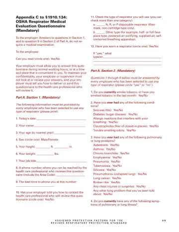 Page 41: Appendix C to §1910.134: OSHA Respirator Medical Evaluation Questionnaire (Mandatory)