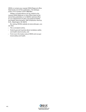 Page 48: OSHA or contact your nearest OSHA Regional office listed at the end of this publication. …