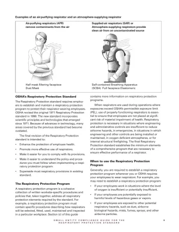 Page 11: Examples of an air-purifying respirator and an atmosphere-supplying respirator