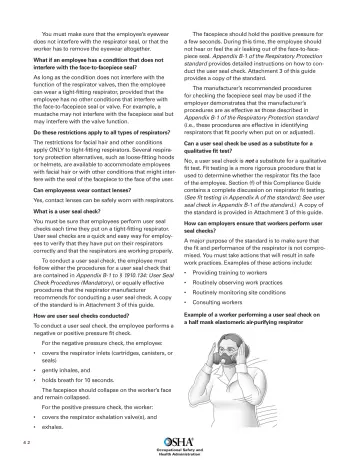 Page 44: You must make sure that the employee’s eyewear does not interfere with the respirator…
