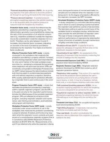 Page 62: *Powered air-purifying respirator (PAPR): An air-purifying respirator that uses a blower…