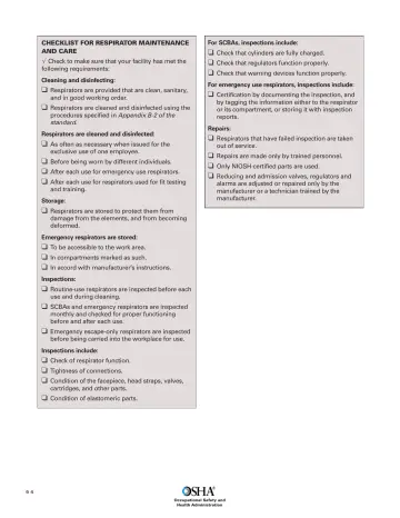 Page 66: CHECKLIST FOR RESPIRATOR MAINTENANCE
