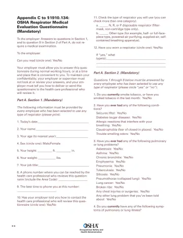 Page 98: Appendix C to §1910.134: OSHA Respirator Medical Evaluation Questionnaire (Mandatory)