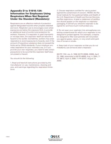 Page 102: Appendix D to §1910.134: Information for Employees Using Respirators When Not Required…
