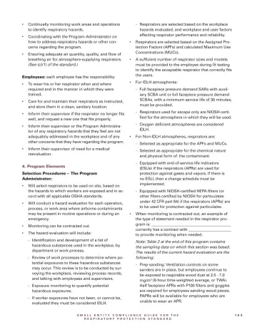 Page 105: Continually monitoring work areas and operations to identify respiratory hazards.