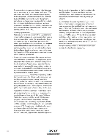 Page 106: Prep-cleaning: Average methylene chloride exposures measured at 70 ppm based on 8-hour TWA…