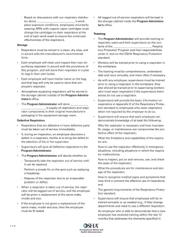 Page 112: Based on discussions with our respirator distributor about ___’s workplace exposure…