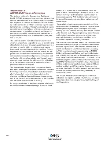 Page 114: Attachment 5: NIOSH MultiVapor Information