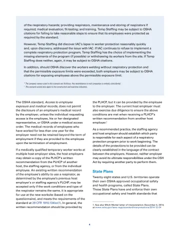 Page 4: of the respiratory hazards; providing respirators, maintenance and storing of respirators…