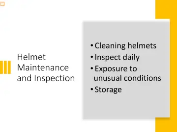 Slide 34: Helmet Maintenance and Inspection