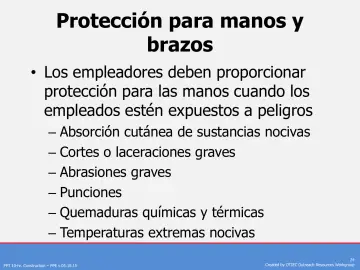 Slide 24: Protección para manos y brazos