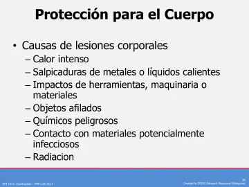 Slide 28: Protección para el Cuerpo
