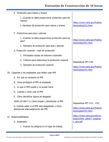 Page 4: E. Protección para manos y brazos