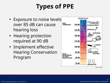 Slide 35: Exposure to noise levels over 85 dB can cause hearing loss