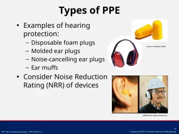 Slide 37: Examples of hearing protection: