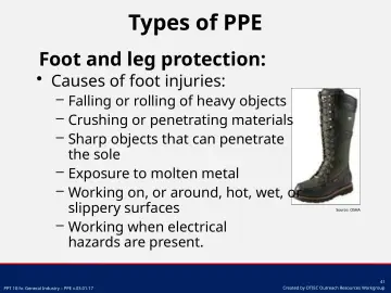 Slide 41: Foot and leg protection: