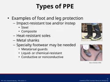 Slide 43: Examples of foot and leg protection