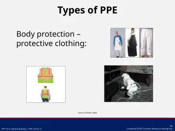 Slide 46: Body protection – protective clothing: