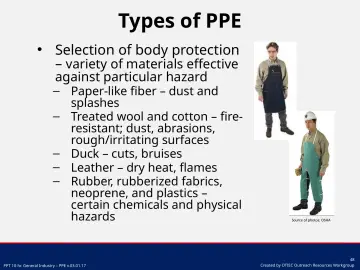 Slide 48: Selection of body protection
