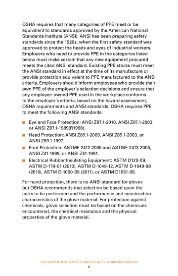 Page 10: OSHA requires that many categories of PPE meet or be equivalent to standards approved by…