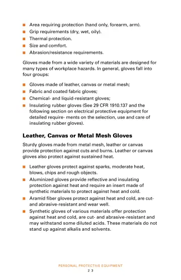 Page 25: Leather, Canvas or Metal Mesh Gloves