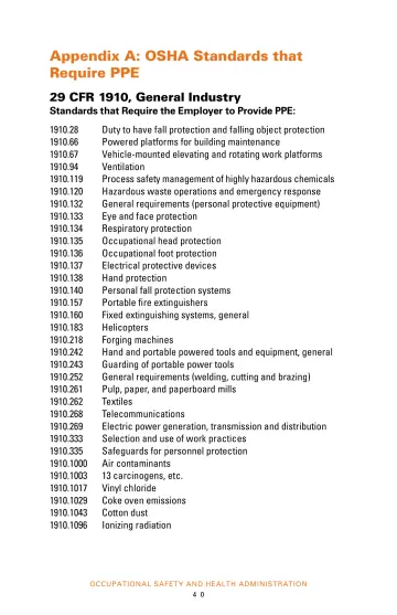 Page 42: Appendix A: OSHA Standards that Require PPE