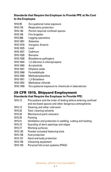 Page 43: Standards that Require the Employer to Provide PPE at No Cost to the Employee: