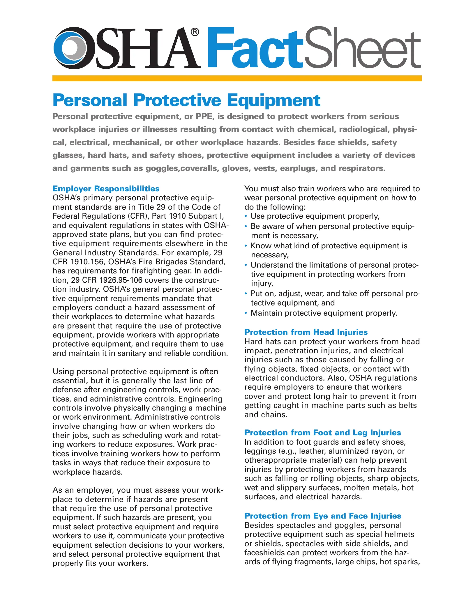 Personal Protective Equipment Fact Sheet, page 1: FactSheet