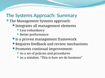 Slide 13: The Systems Approach: Summary