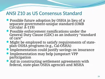 Slide 24: ANSI Z10 as US Consensus Standard