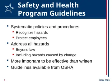 Slide 5: Safety and Health Program Guidelines
