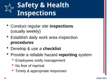 Slide 16: Safety & Health Inspections