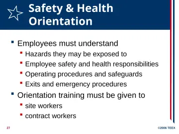 Slide 27: Safety & Health Orientation