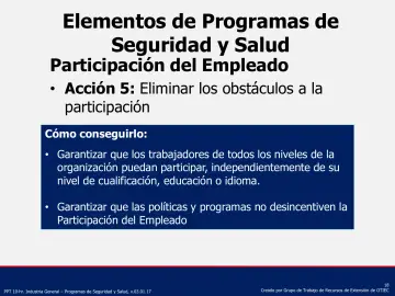Slide 18: Elementos de Programas de Seguridad y Salud