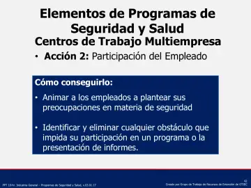 Slide 42: Elementos de Programas de Seguridad y Salud