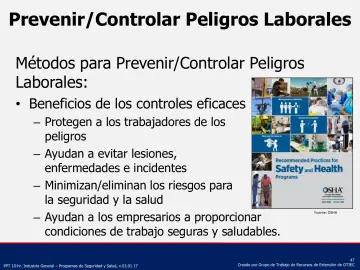 Slide 47: Prevenir/Controlar Peligros Laborales